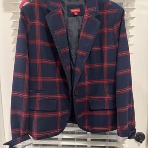 Merona Blue and Red Sport Coat with Plaid Pattern
